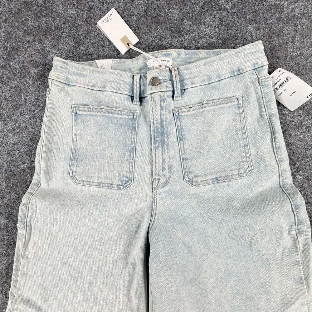 NWT Good‎ American Good Waist Palazzo Crop Jeans Womens 15 Indigo Patch Pockets